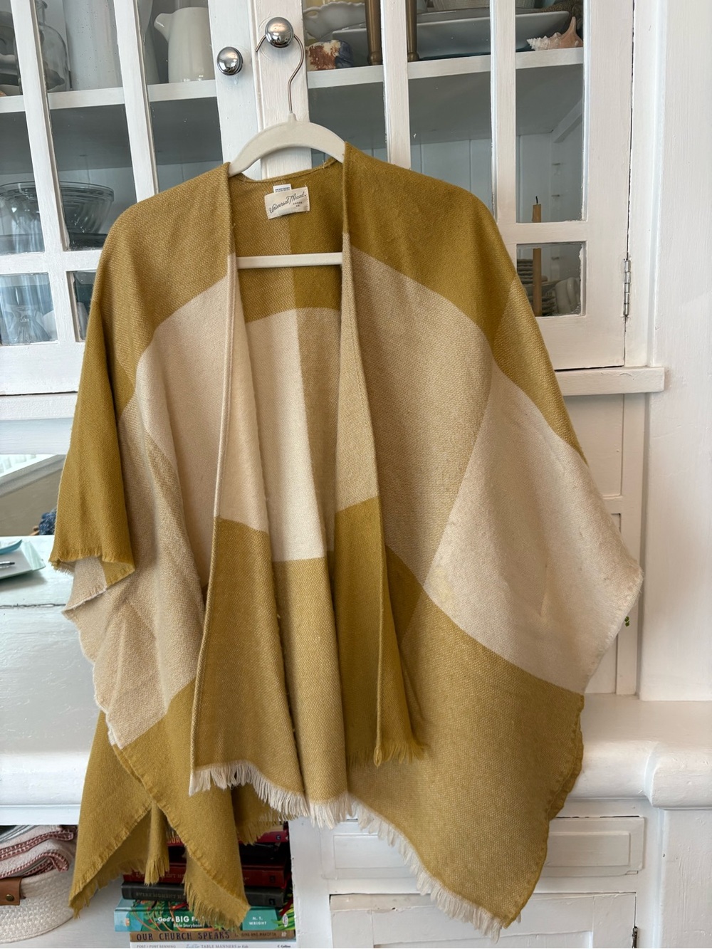 Universal Thread Mustard and Cream Open Knit Poncho